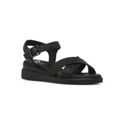 Sandali comfort neri da Donna con fasce incrociate traforate P Soft