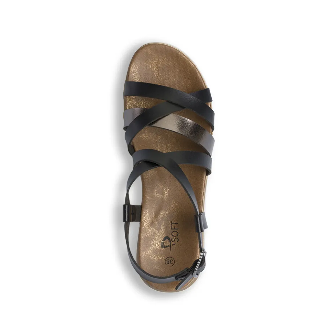 Sandali comfort neri da Donna con fasce incrociate e suola alta P Soft