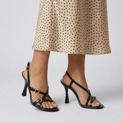 Sandali con tacco Donna neri effetto vernice con cinturini Swish Jeans