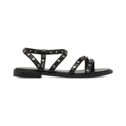 Sandali flat da Donna neri con borchie e cinturino Lora Ferres