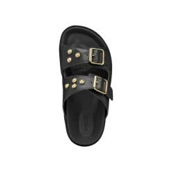 Sandali flat Neri da Donna con borchie e fibbie dorate Geox