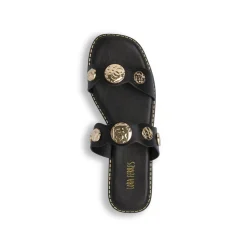Sandali flat Neri Donna con dettagli medaglioni dorati Lora Ferres