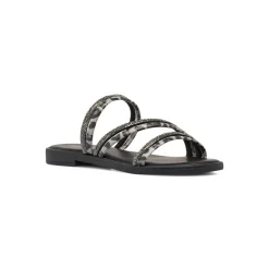Sandali Flat Neri Donna con strass e listini animalier Lora Ferres