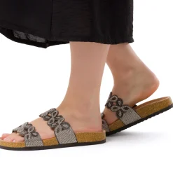Sandali grigi da Donna con tramatura Floreale e dettaglio gioiello Lora Ferres