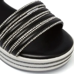 Sandali Neri da Bambina con strass e suola platform glitter Dieci Baci