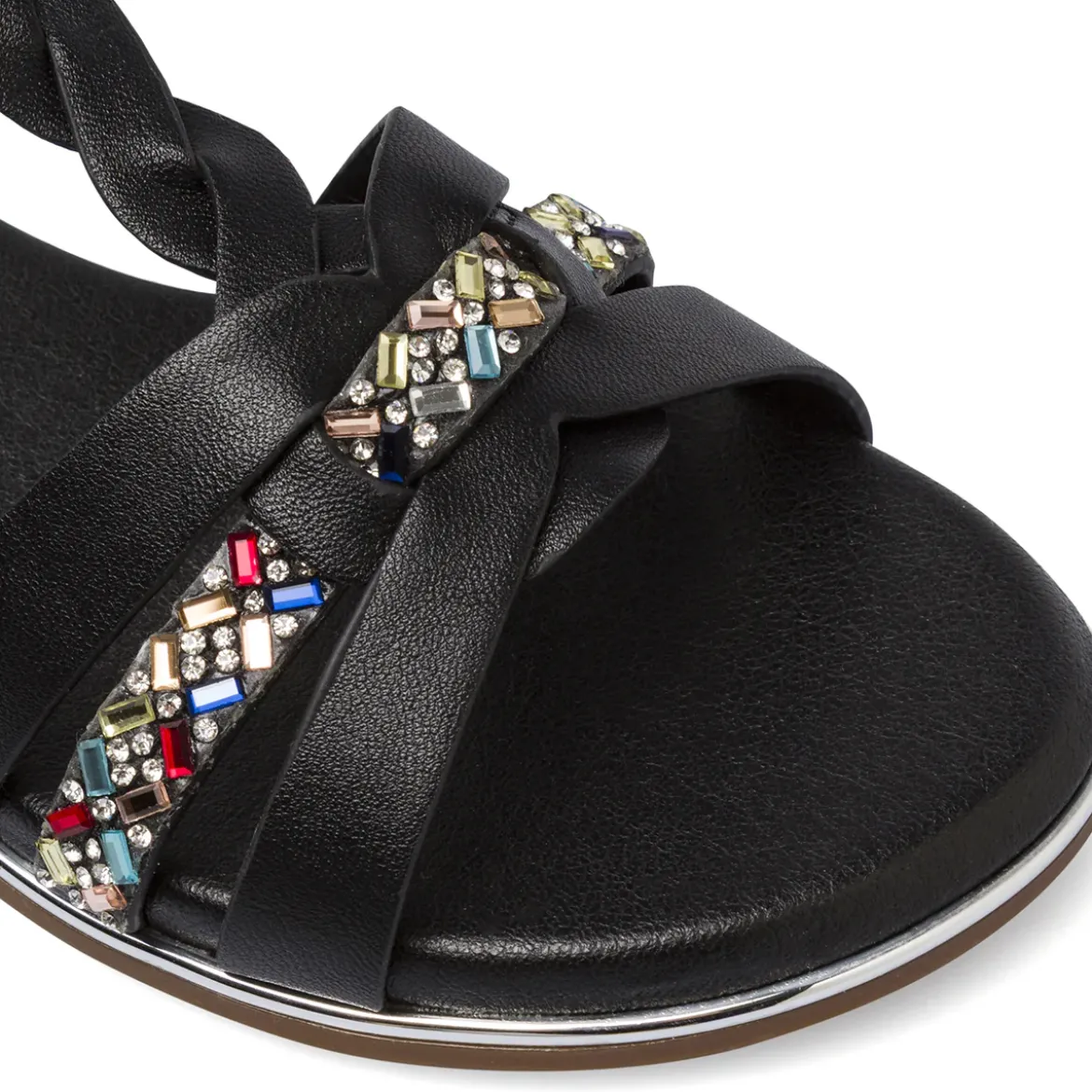 Sandali Neri da Bambina con strass colorati e treccia Dieci Baci