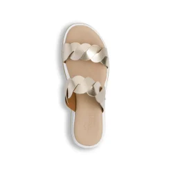 Sandali oro da donna con doppia fascia intrecciata e zeppa comoda P Soft
