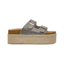 Sandali Platform Argento con Strass e suola in Rafia da Donna Lora Ferres