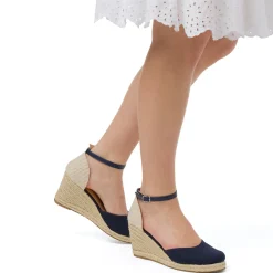 Sandali Zeppe 8,5 cm Blu da Donna in tessuto con cinturino Lora Ferres
