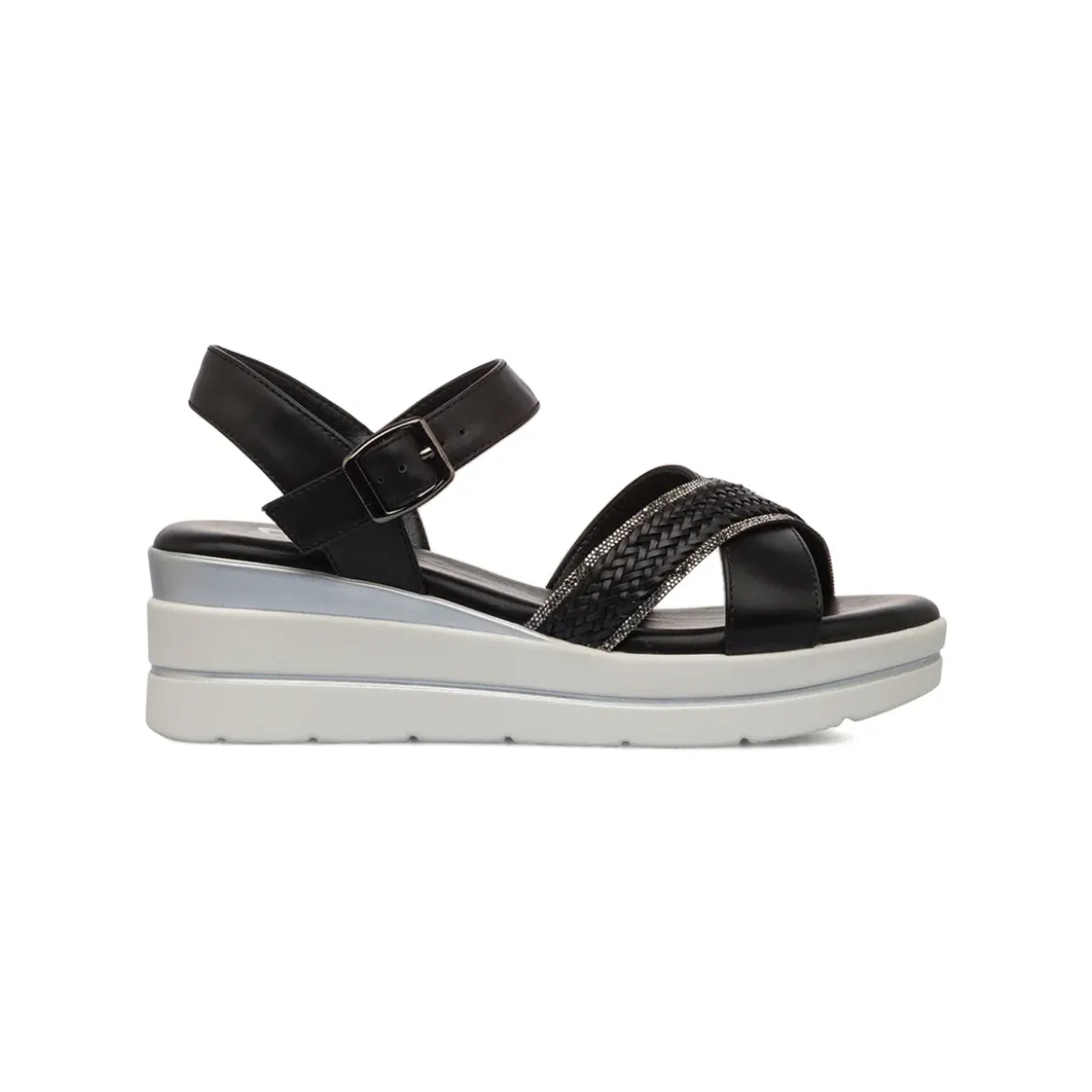 Sandali Zeppe Neri Comfort da Donna con motivo Intreccio P Soft