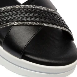 Sandali Zeppe Neri Comfort da Donna con motivo Intreccio P Soft