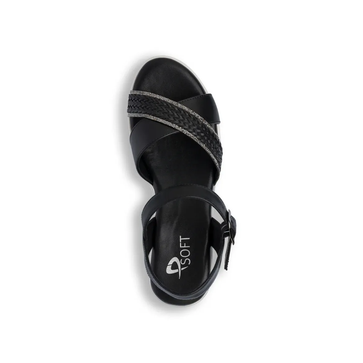 Sandali Zeppe Neri Comfort da Donna con motivo Intreccio P Soft