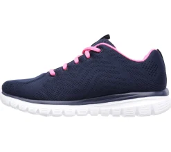 Scarpe da ginnastica blu e fucsia da donna in tessuto mesh con Pianta Larga Skechers Graceful