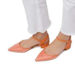 Scarpe slingback con tacco basso arancioni effetto rafia da Donna con cinturino Lora Ferres