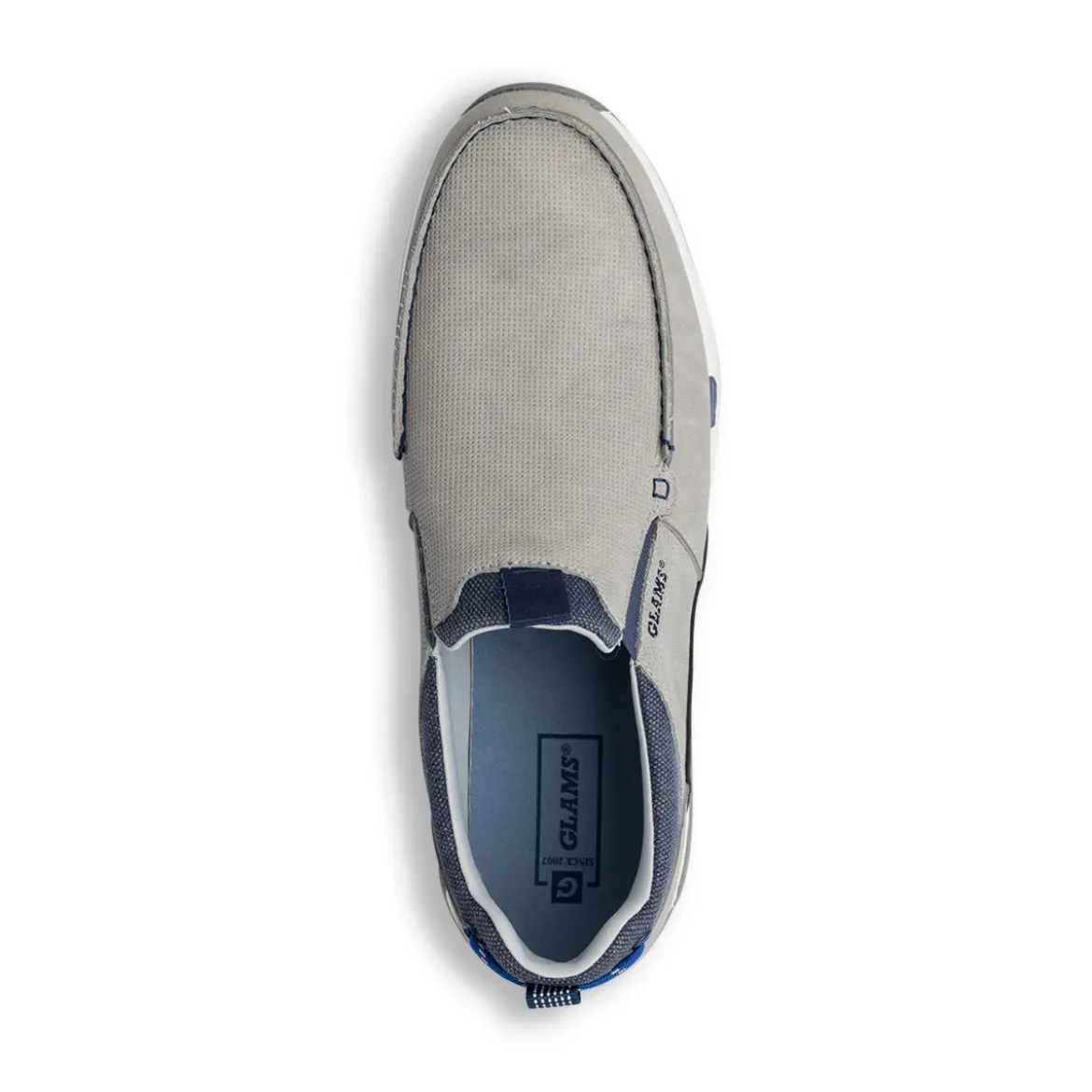 Scarpe Slip-on uomo in tessuto grigio con suola flessibile e dettagli navy Glams