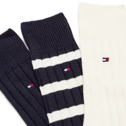 Set regalo 3 paia calzini lunghi a costine unisex Tommy Hilfiger blu