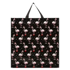 Shopper natalizia nera grande in TNT con grafica fenicotteri