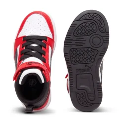 Sneakers alte bianche, rosse e nere da bambino Puma Rebound v6 Mid AC+ PS