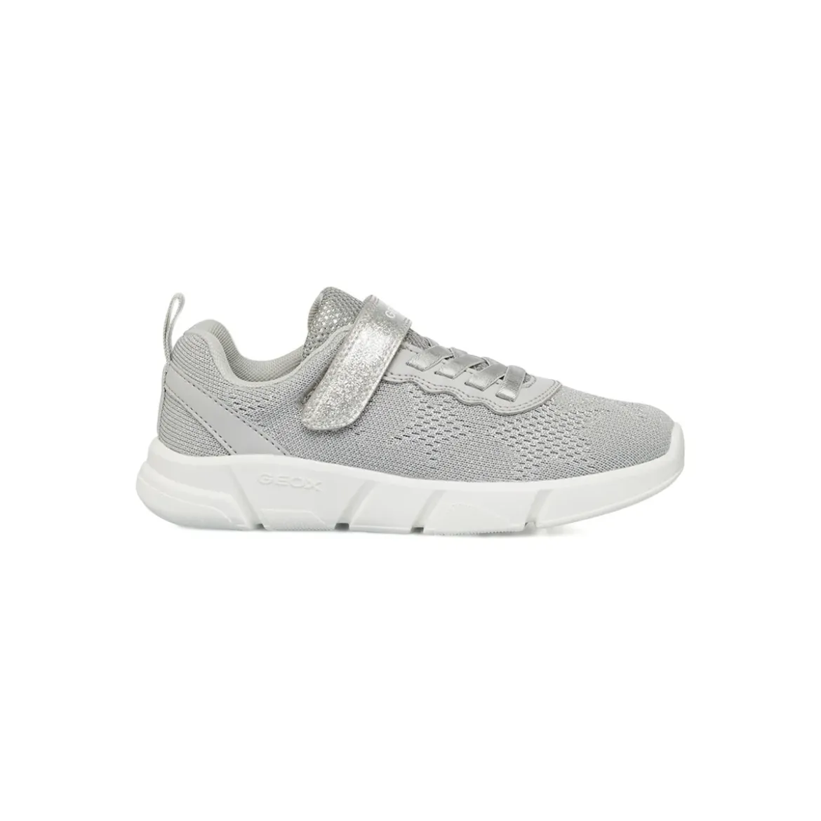 Sneakers argento da Bambina con chiusura a strappo e suola traspirante Geox