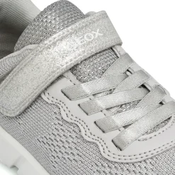Sneakers argento da Bambina con chiusura a strappo e suola traspirante Geox