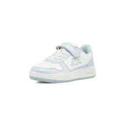 Sneakers bambina Kappa bianche e azzurre con lacci elastici e strappo