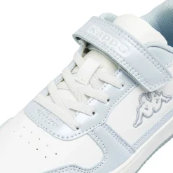 Sneakers bambina Kappa bianche e azzurre con lacci elastici e strappo