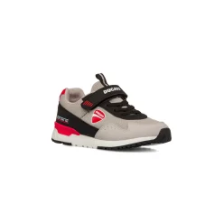 Sneakers beige e nere in tessuto da bambino con logo Ducati