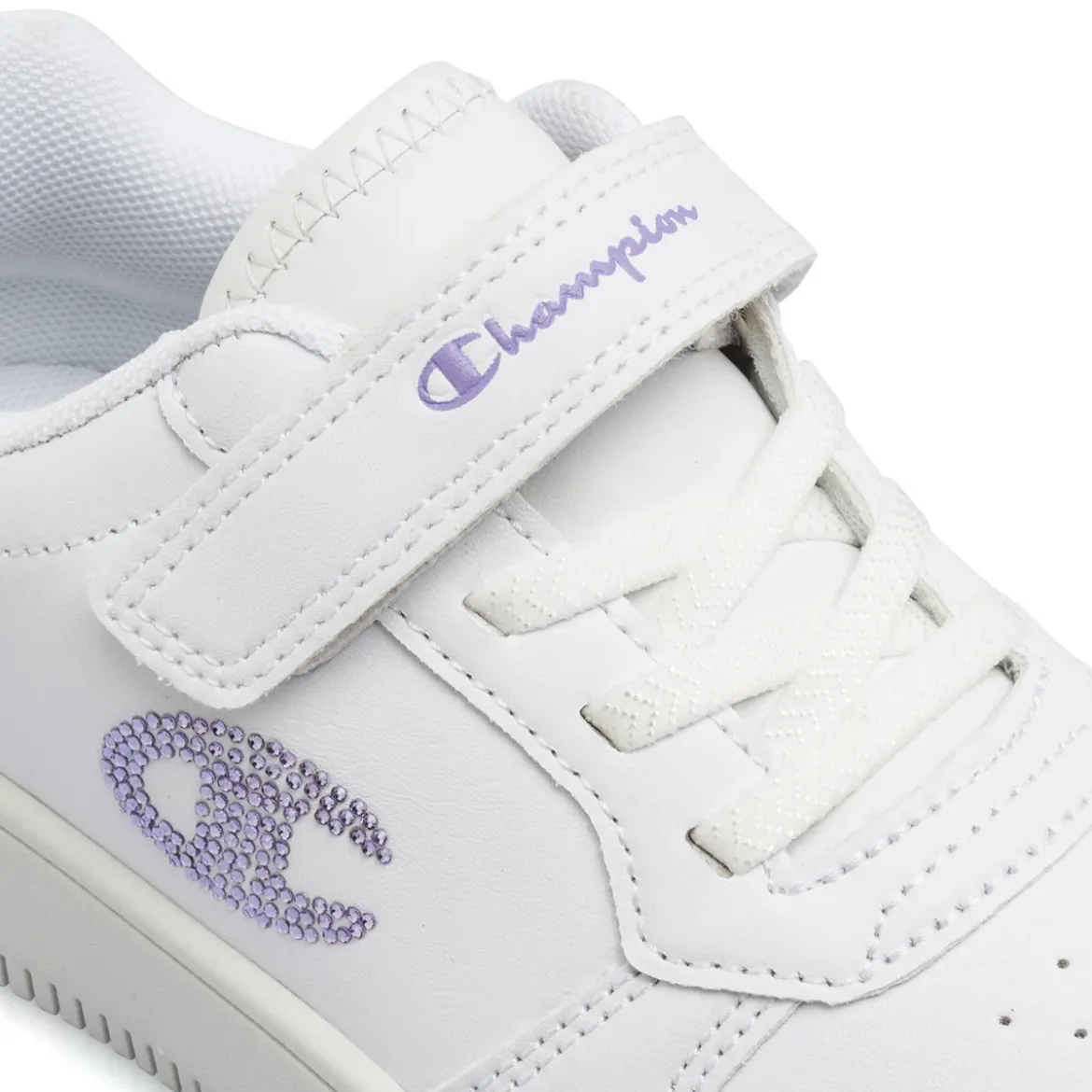 Sneakers bianche da Bambina con strass lilla e strappo Champion