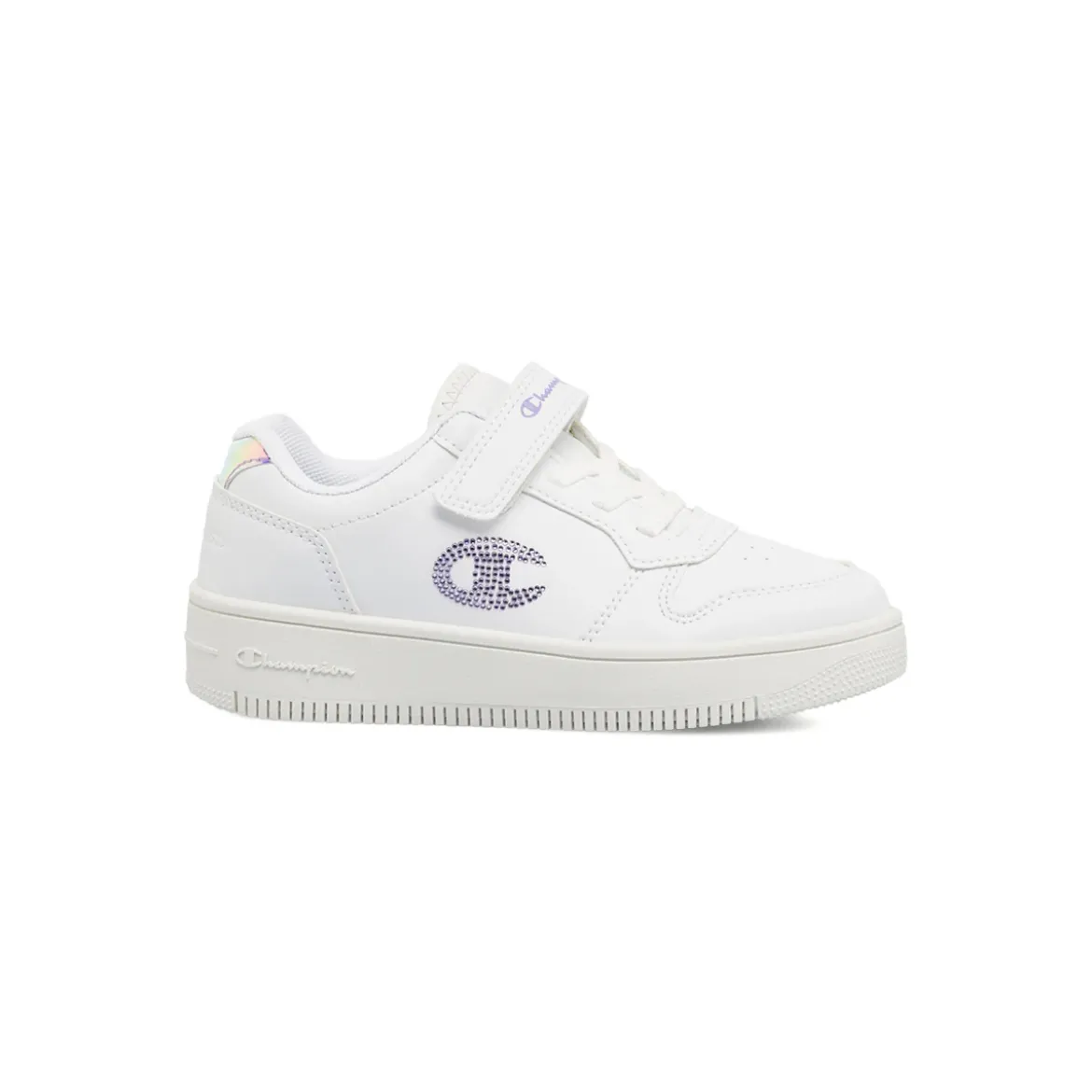 Sneakers bianche da Bambina con strass lilla e strappo Champion