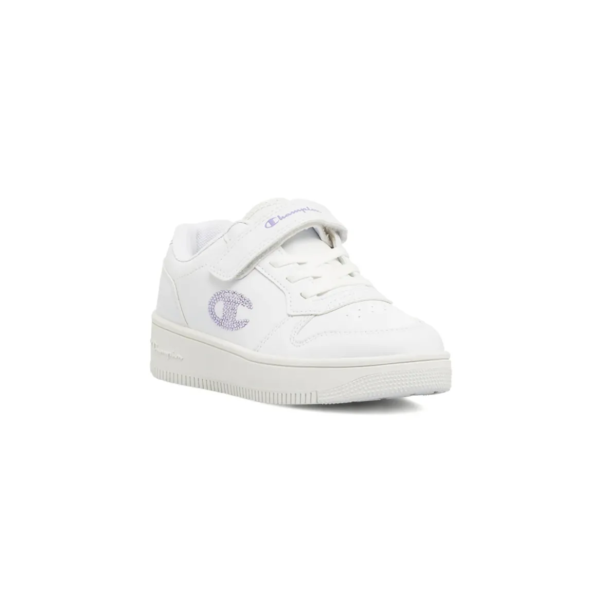 Sneakers bianche da Bambina con strass lilla e strappo Champion