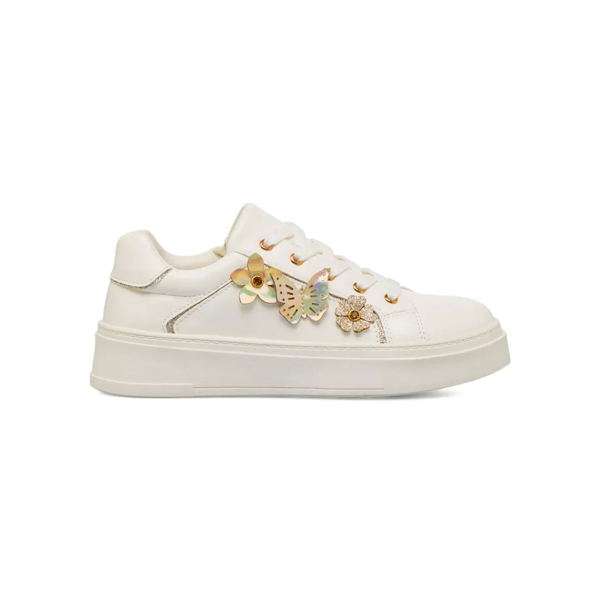 Sneakers bianche da ragazza comode con dettagli floreali Dieci Baci