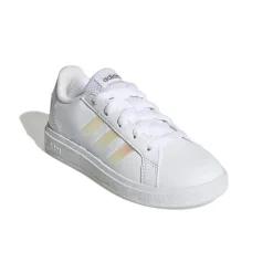 Sneakers bianche da ragazza con strisce iridescenti adidas Grand Court 2.0 K