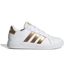Sneakers bianche da ragazza con strisce oro adidas Grand Court 2.0 K