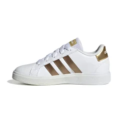 Sneakers bianche da ragazza con strisce oro adidas Grand Court 2.0 K
