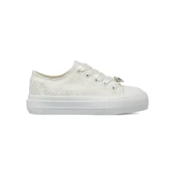 Sneakers bianche da Ragazza in pizzo con lacci in raso e strass Dieci Baci