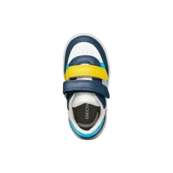 Sneakers bianche e blu da Bambino con suola traspirante e velcro Geox