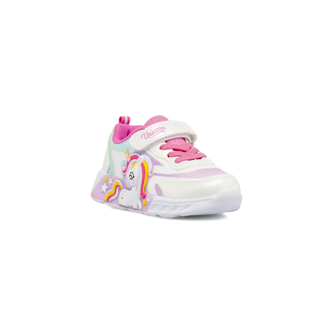 Sneakers bianche e rosa da Bambina con luci e patch Unicorno