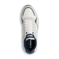 Sneakers bicolore bianco off-white e bluda Uomo con logo Ducati