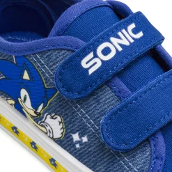 Sneakers blu Bambino con luci e doppi strappi in tessuto stampa Sonic