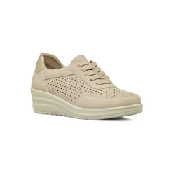 Sneakers comfort da Donna beige con design traforato e zeppa P Soft