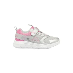 Sneakers da bambina Kappa grigio argento e rosa con chiusura a strappo