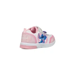 Sneakers da bambina rosa e bianche con luci e patch Stich