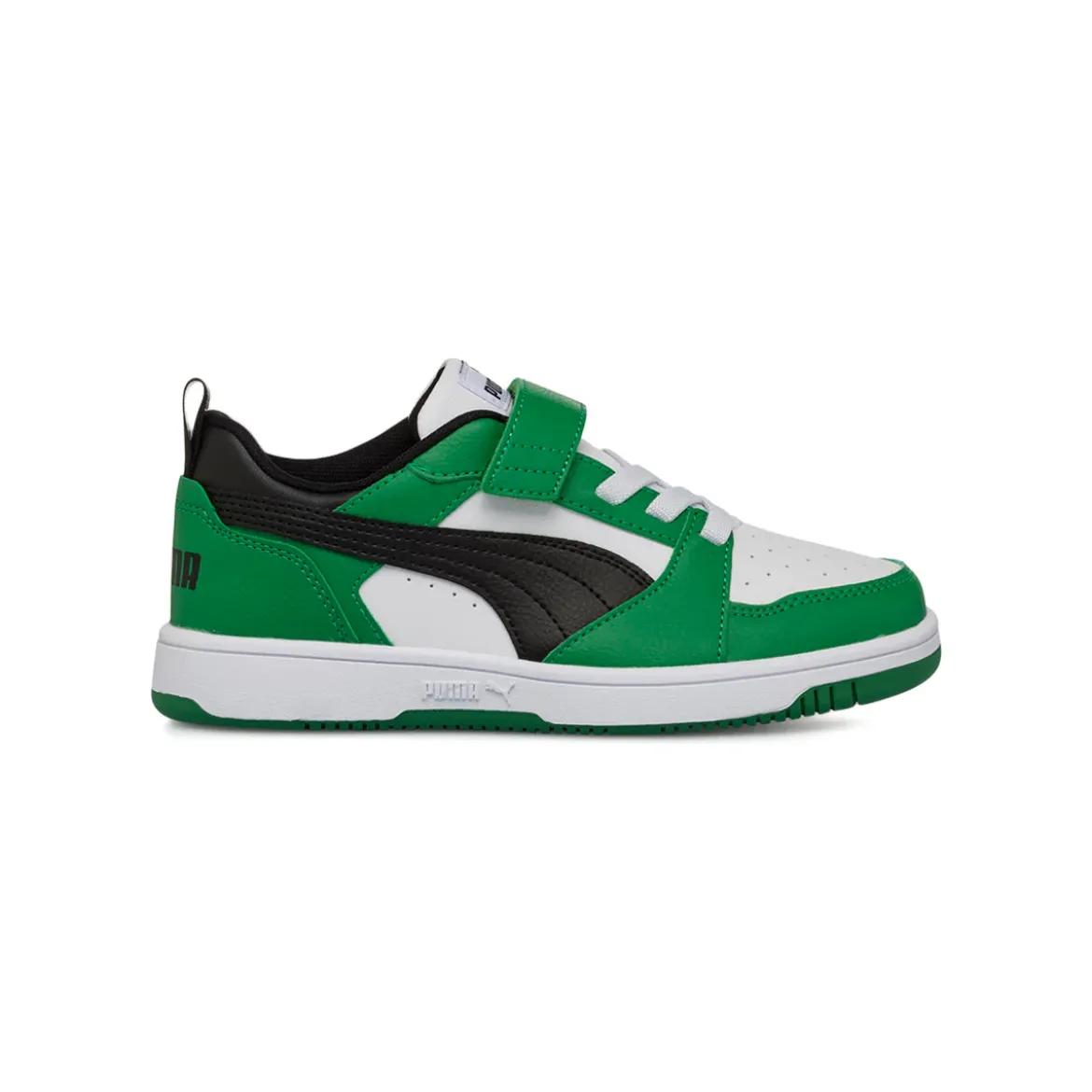 Sneakers da bambino bianche con dettagli neri e verdi Puma Rebound V6