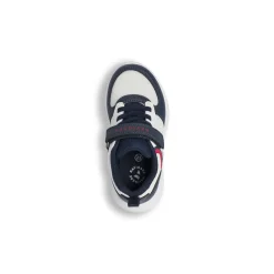 Sneakers da bambino blu con inserti in mesh e dettagli rossi Navigare
