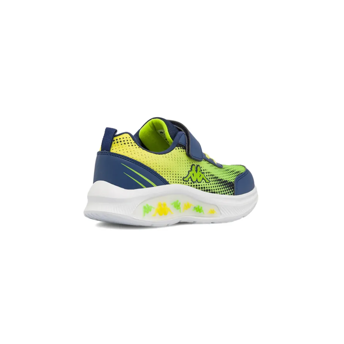 Sneakers da Bambino blu e verde lime con strappo e Luci Kappa