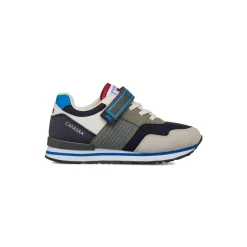 Sneakers da bambino grigie con chiusura a strappo e logo Carrera Jeans
