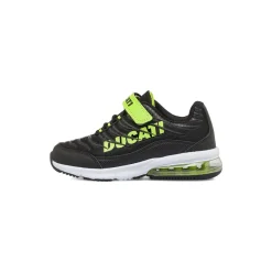 Sneakers da bambino nere con strappo e dettagli lime fluo Ducati