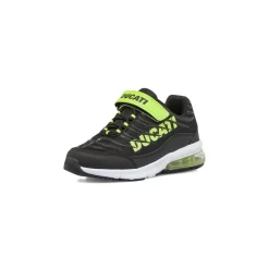 Sneakers da bambino nere con strappo e dettagli lime fluo Ducati