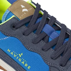 Sneakers da uomo blu in tessuto con dettagli giallo Navigare
