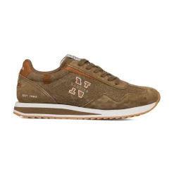 Sneakers da uomo in suede e canvas marroni con dettaglio logo Nautica